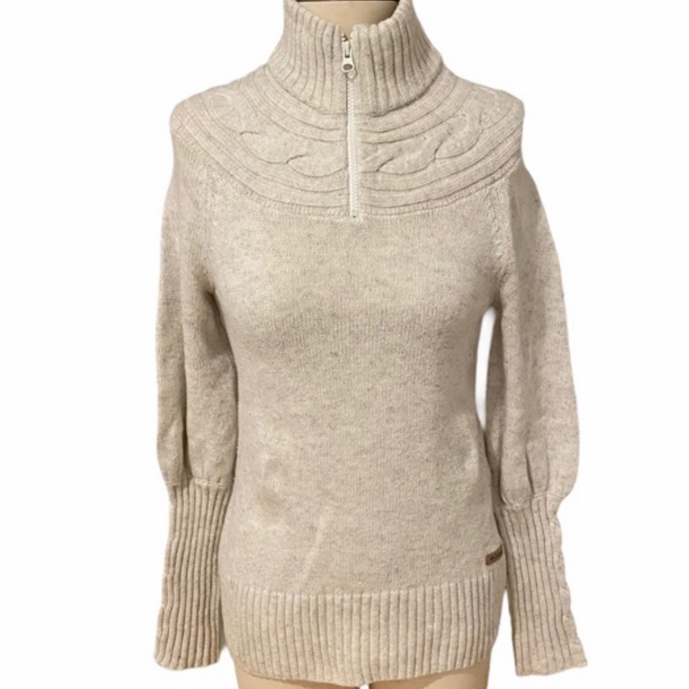 Columbia Cream Cable Knit Pullover Zipper Long Ribbed Cuffs Small